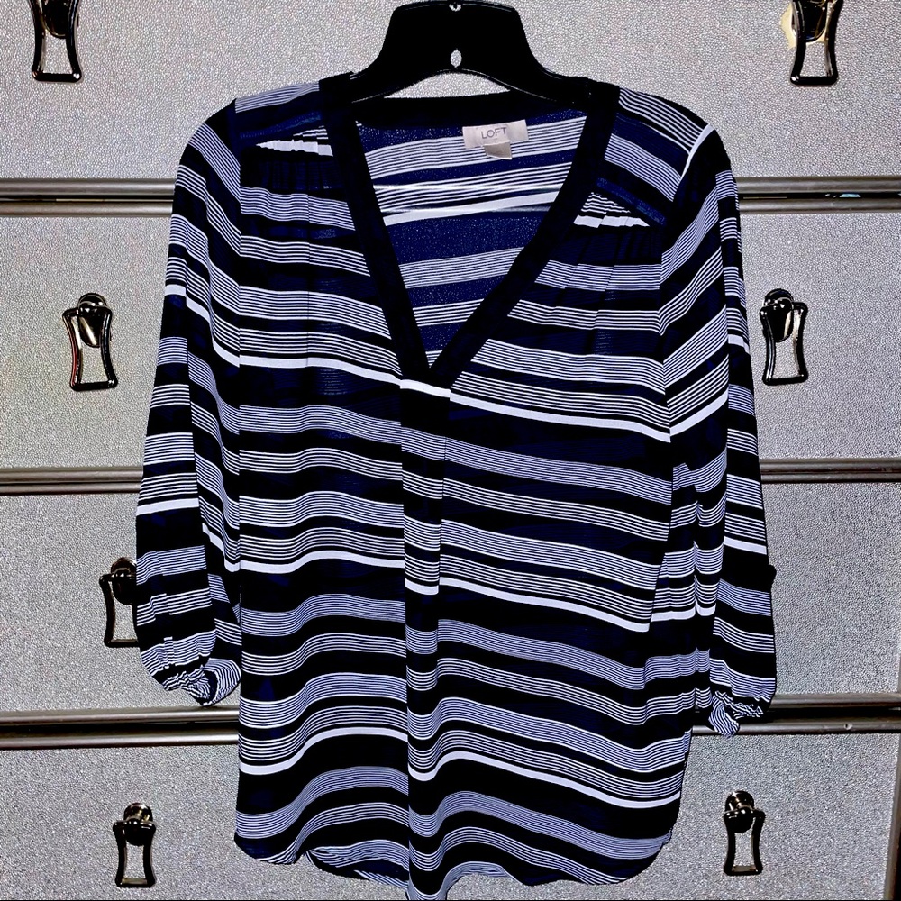 Navy and white sheer loft blouse